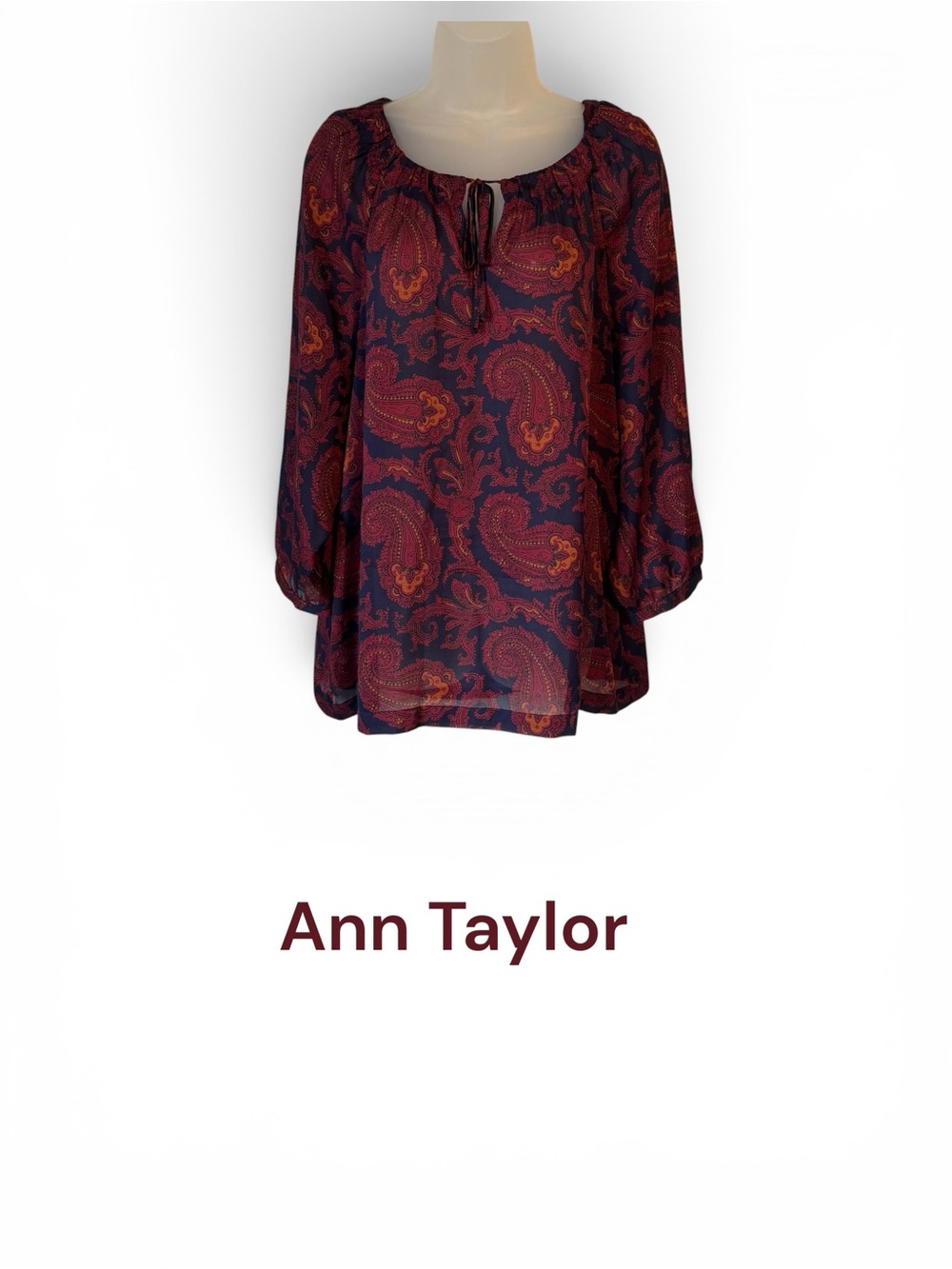 ANN TAYLOR LOFT Burgundy Paisley Tie-Neck Blouse  XLARGE  #W